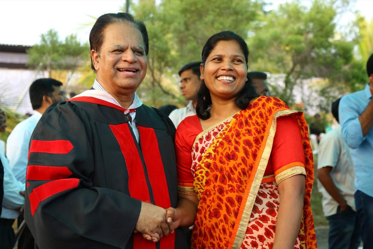 Vandana Nogarao, a 2013 IBC graduate, is a gifted woman evangelist who led thousands to the saving knowledge of Jesus in Maharashtra. She is pictured with IGO President Valson Abraham when she attended the 2020 IBC graduation of a person she led to the Lord and sent to study at IBC.