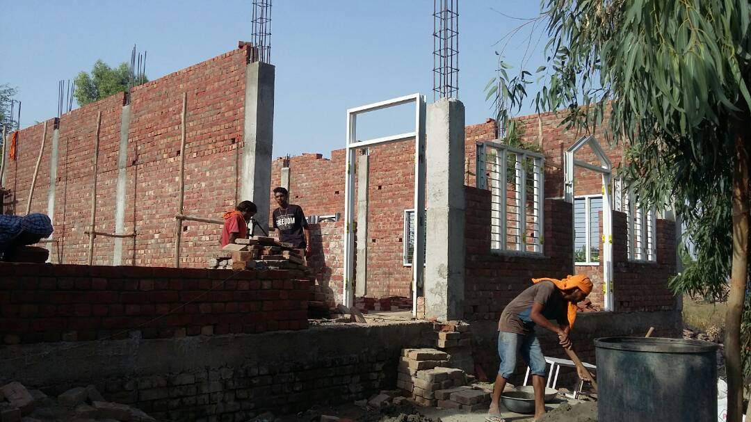 The new church building in progress.