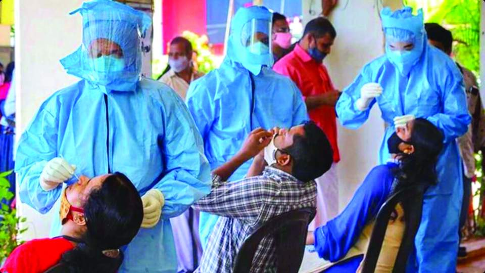 Doctors test patients for the COVID virus.