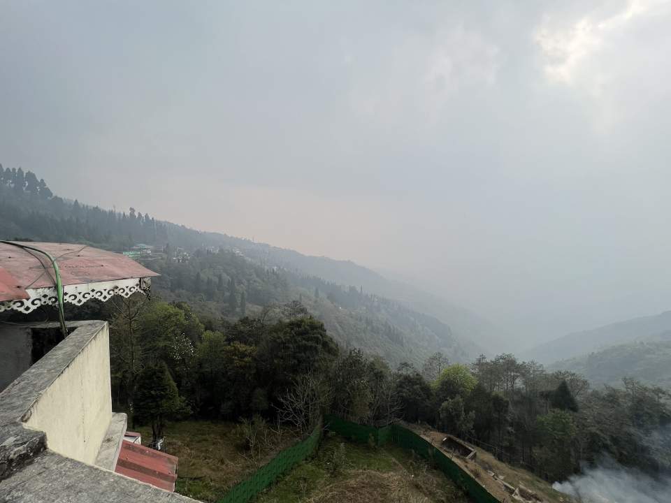 A breathtaking view on the rooftop of Darjeeling Bible Training Center, looking down the steep mountainside.